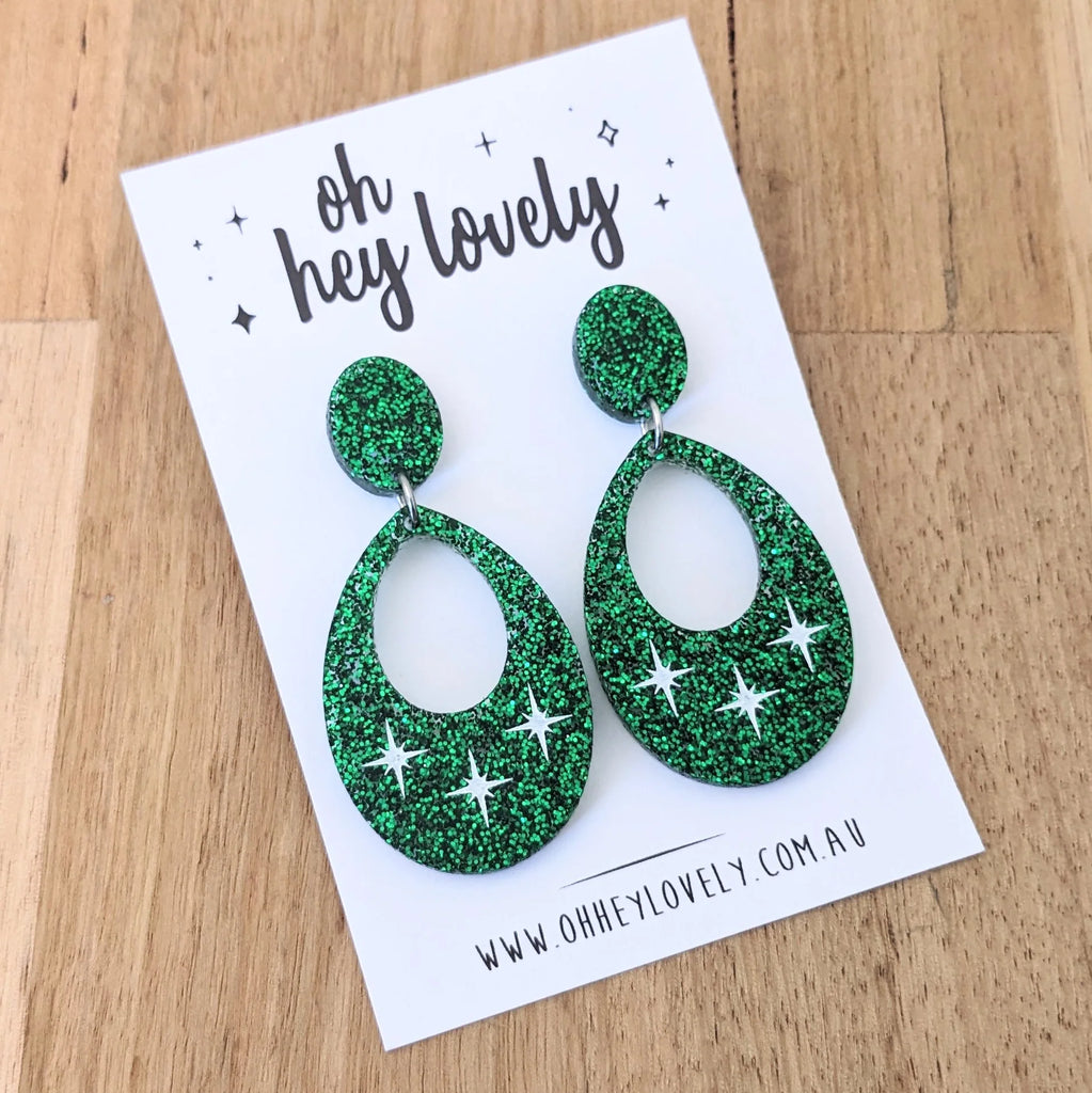 Glitter Bomb Dangle Earrings - Green