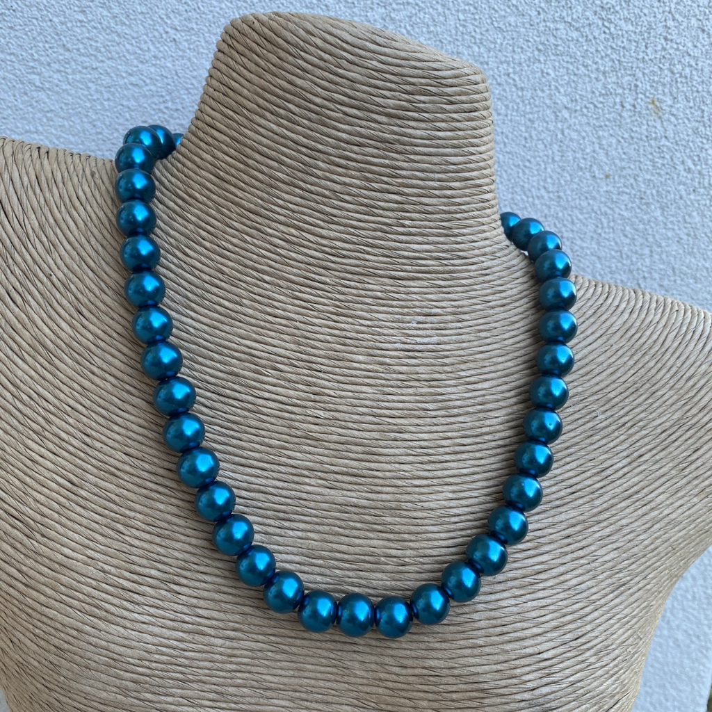 Necklace Dark Electric Teal Pearl