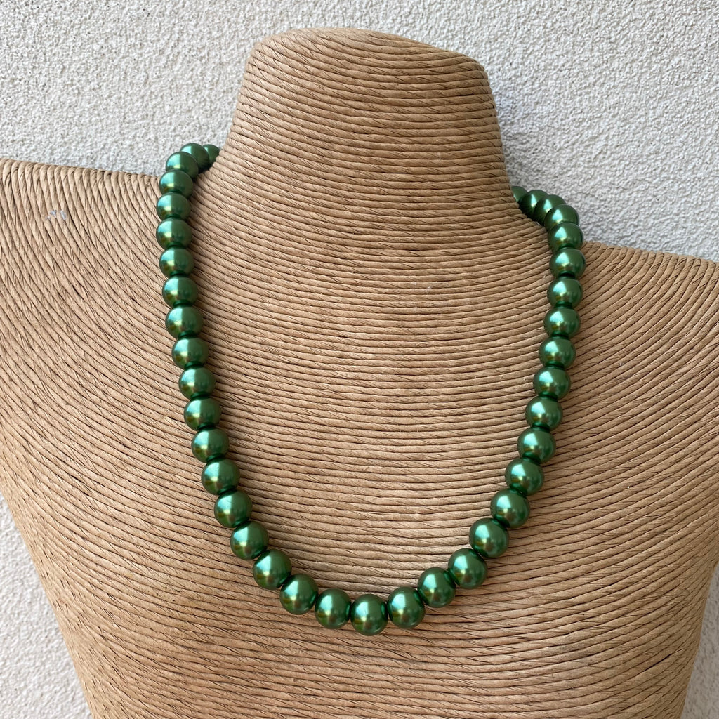 Necklace Christmas Green Pearl